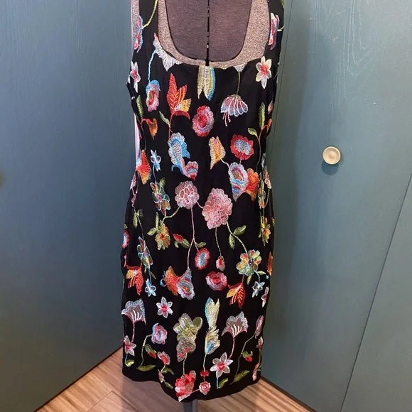 Dresses | Darian Black Multi Colored Floral Embroidered Dress Short 12  Homecoming | Poshmark